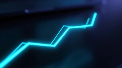 Bright neon graph line showing upward trend against dark abstract background - Powered by Adobe