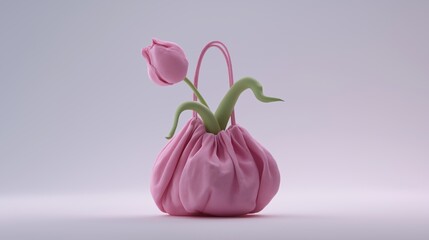 Innovative pink handbag design incorporates a tulip flower, blending fashion and nature, creating a whimsical and artistic accessory for modern style