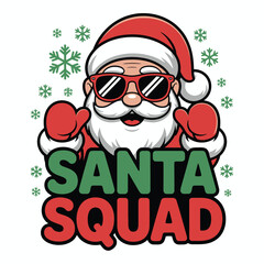 Cool santa claus with sunglasses and snowflakes for christmas holiday fun isolated on white background, Vector, illustration