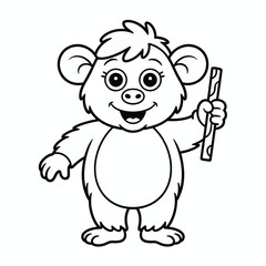 Cute cartoon bear holding a bamboo stick, line art illustration, isolated on white isolated on white background, Vector, illustration