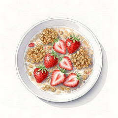 Delicious bowl of oatmeal topped with fresh strawberries and crunchy granola for a healthy breakfast