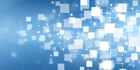 Abstract digital background of connected squares with a blue gradient and white highlights