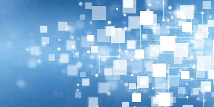 Abstract digital background of connected squares with a blue gradient and white highlights