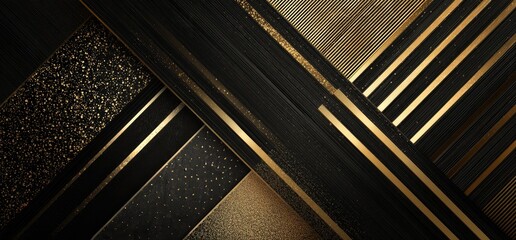 Abstract digital composition of intersecting gold lines & black textures