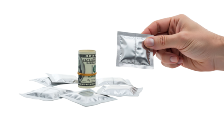 Illicit transaction tableau depicting a dealer exchanging packets for rolled bills