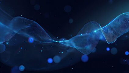 Abstract digital image of a flowing blue wave with bokeh effects on a dark background