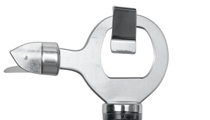 Metal can opener kitchen tool with a bottle opener Isolated on transparent background, png.