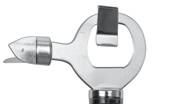 Metal can opener kitchen tool with a bottle opener Isolated on transparent background, png.