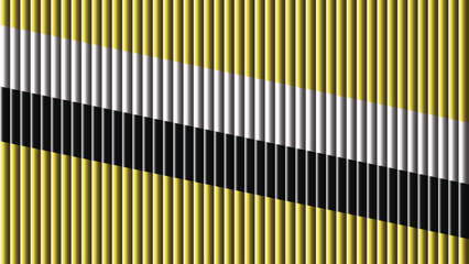 A close up view of the national flag of brunei with its distinct yellow and black stripes