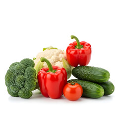 Fresh assortment of vibrant vegetables including broccoli cauliflower peppers cucumbers and tomato
