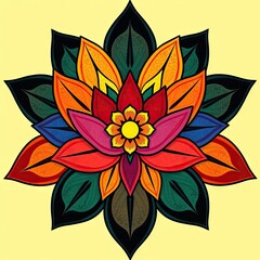 Lotus Flower, Vibrant Multi-Color Lotus Flower Artwork: Spiritual Meditation, Traditional Indian Art and Modern Floral Design
