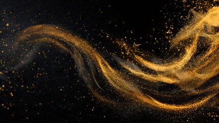 Fototapeta premium Floating Gold Foil Kiss Particles Create a Stunning Visual Effect on Black Velvet Background
