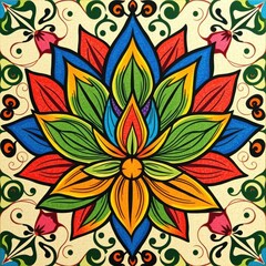 Lotus Pattern, Intricate Mandala Lotus Pattern Art: Traditional Indian Folk Design, Bohemian Floral Wallpaper and Detailed Ethnic Artwork