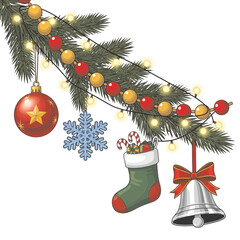 Celebrate the season with festive Christmas ornaments dangling from a lovely green tree branch, adding holiday cheer to your projects this winter