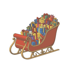 Santa's sleigh overflowing with colorful Christmas gifts, ready for holiday deliveries and spreading festive cheer, a classic symbol of winter magic