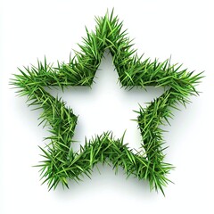 Green star-shaped arrangement of vibrant grass blades isolated on a white background representing nature and eco-friendly themes.