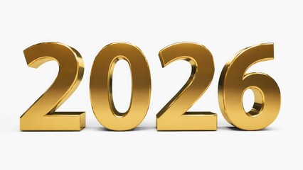  &ldquo;2026&rdquo; in ultra-realistic 4D metallic gold text on a plain white background