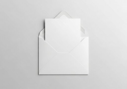 Clean White Envelope with Blank Card on White Background Perfect for Greetings Invitations Announcements or Personalized Messages - Powered by Adobe