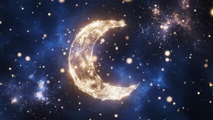 Glowing crescent moon and stars against a dark night sky illustration - Powered by Adobe