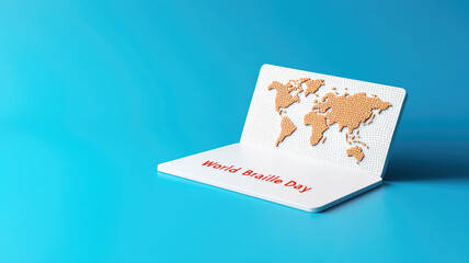 World braille day awareness with braille map on blue background