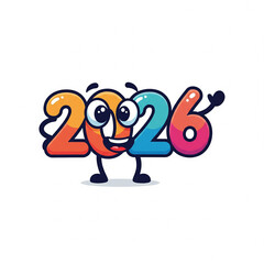 Cute and colorful cartoon character mascot for the New Year 2026, a happy and waving number illustration on a white background
