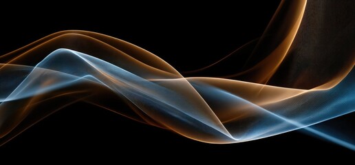 Abstract flowing lines, blue and orange, on a black background, suggesting movement and energy