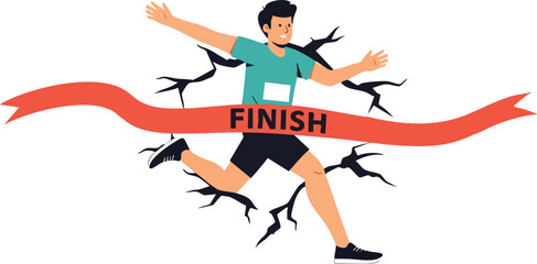 Marathon Finisher Exuberantly Celebrating Victory with Burst of Energy