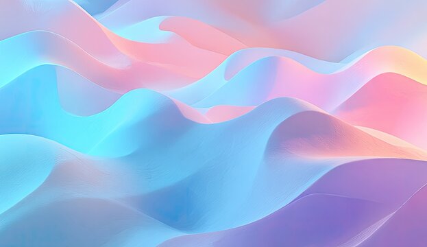Abstract, flowing, wave-like shapes rendered in soft, pastel colors