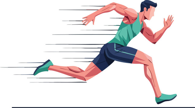 Vector Illustration of a Male Sprinter in Motion, Ideal for Sports and Fitness Themes