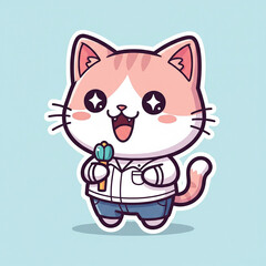 Obraz premium A cute collection of cat illustrations featuring various expressions such as happy, angry, surprised, sleepy, and shy. Designed in a kawaii, chibi, and pastel style, perfect for stickers, planners, sc