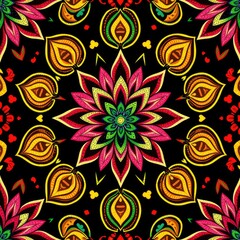 Lotus Pattern, Intricate Mandala Lotus Pattern Art: Traditional Indian Folk Design, Bohemian Floral Wallpaper and Detailed Ethnic Artwork