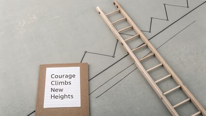 Wooden ladder angled upward against a graph representing growth