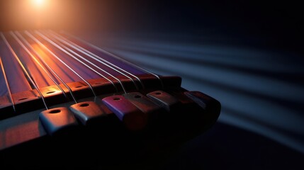 Close up abstract of a kalimba instrument with glowing light