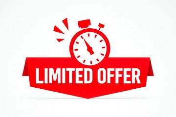 Red limited offer banner with a clock and alarm bell symbolizing urgency and time sensitive sale