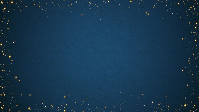 golden glitter star dust border frame on blue fabric texture animation,gold new year and Christmas social media motion design element