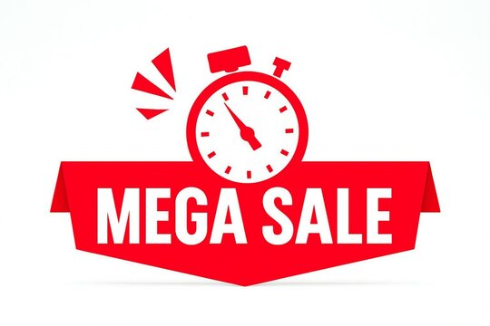 Red mega sale banner with stopwatch icon symbolizing limited time offer and urgency for promotions