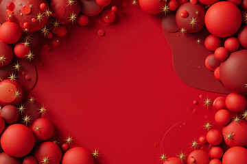 Festive red christmas ornaments border with copy space
