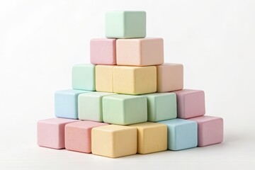Obraz premium Stacked pastel colored wooden blocks arranged in a pyramid shape concept