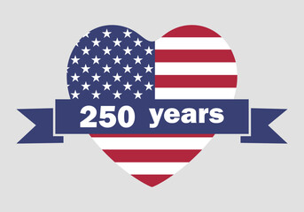 250 years Anniversary card design. 250th anniversary sticker, label, tag, badge to celebrate Independence Day of America on 4th July