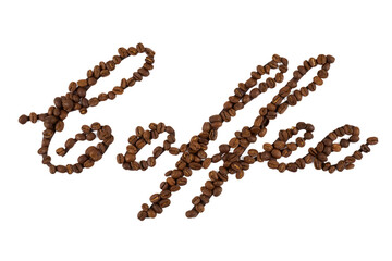 coffee beans in shaped of word or text 