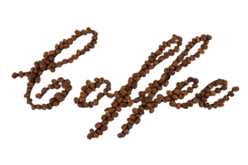 coffee beans in shaped of word or text "Coffee" isolated on white or transparent png