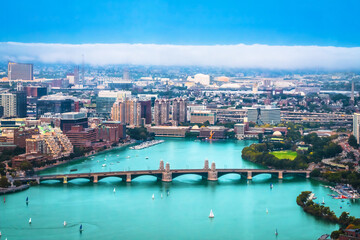 Boston, MA. Aerial view of Charles river and Longfellow bridge in Boston