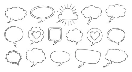 Fototapeta premium Collection of hand-drawn speech and thought bubbles in various shapes and styles.