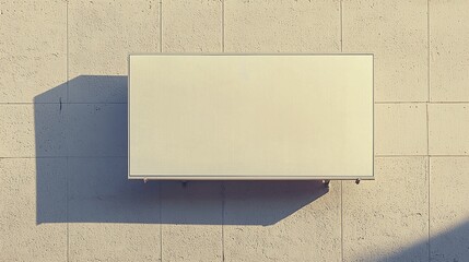 Minimalist exterior wall with a blank rectangular billboard casting a shadow on a textured concrete surface under sunlight
