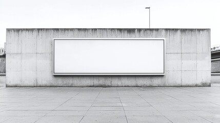 Minimalist urban outdoor setting featuring a large blank billboard on a textured concrete wall in a wide open space.