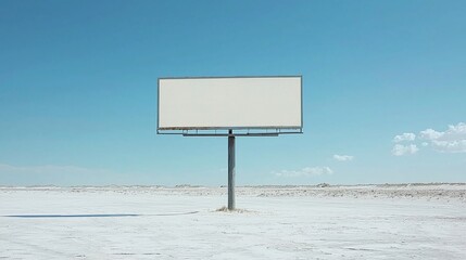 Isolated blank billboard standing in a vast desert landscape under a clear blue sky, perfect for advertising or creative design projects.