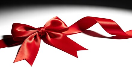 Elegant Red Ribbon Bow on White Background for Gifts.
