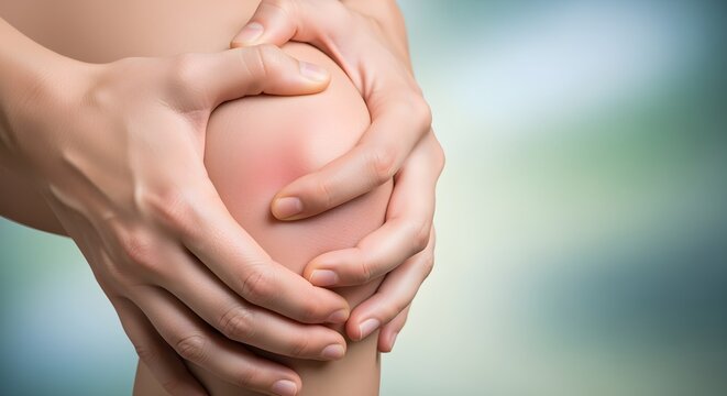 Person suffering from severe knee pain holding the painful joint.