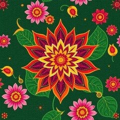 seamless floral pattern, Lotus Pattern, Intricate Mandala Lotus Pattern Art: Traditional Indian Folk Design, Bohemian Floral Wallpaper and Detailed Ethnic Artwork