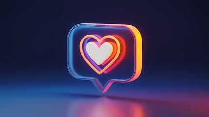 Glowing speech bubble with heart inside on a dark gradient background